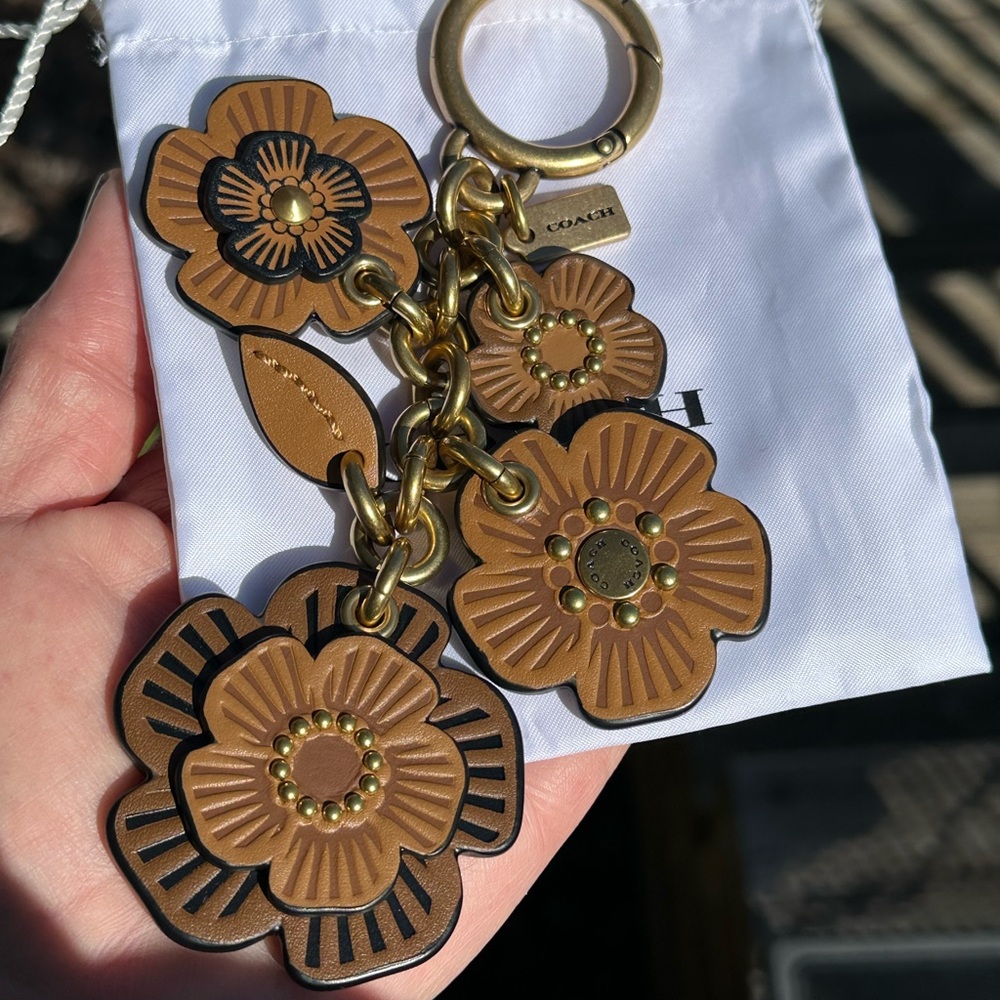 Coach Tan Floral Keychain